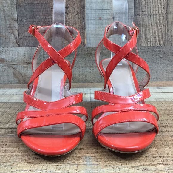 J. Crew Marci Patent Leather Strappy Wedge Sandals Orange Womens 9 - Picture 2 of 12